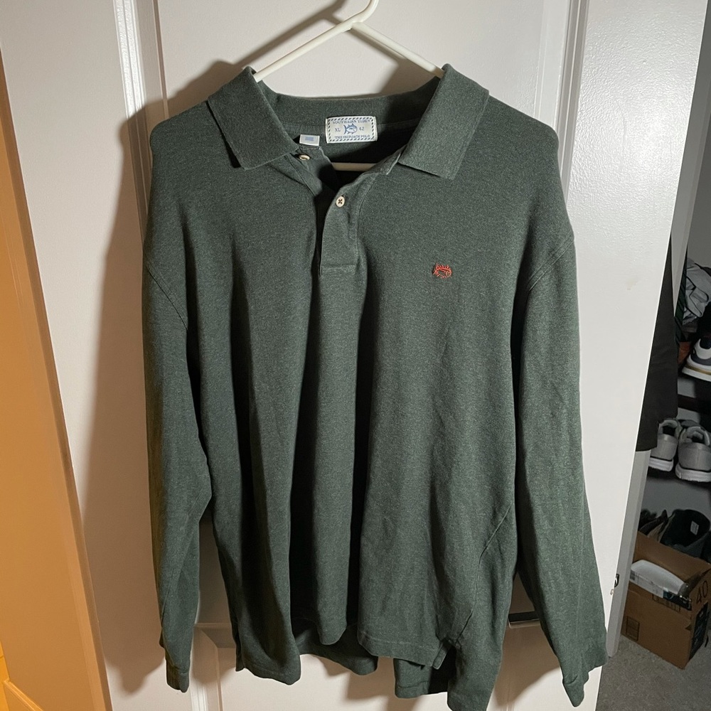 Southern tide long sleeve polo, green, xl